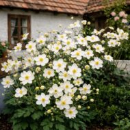 Az anemone hybrida azaz a fehér szellőrózsa virágzáskor