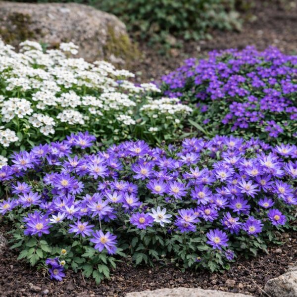 Anemone blanda sziklakertbe ültetve.
