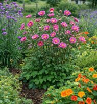 A féltelt rózsaszín őszirózsa teljes virágzásban.