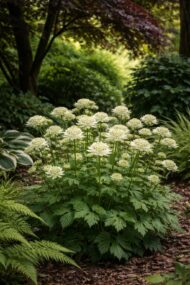 A fehér völgycsillag árnyékos kertrészben.