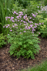 Virágágyásban virágzó szárnyastermésű borkóró.
