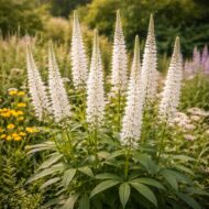 A veronicastrum virginicum album azaz a fehér virginiai veronika beültetve ágyásba