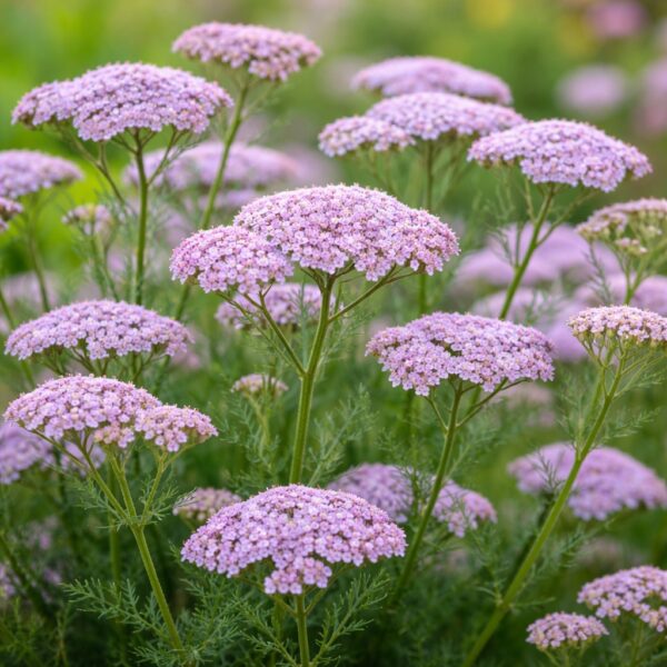Az achillea millefolium liliac beauty , halványlila cickafark virágzása a képen