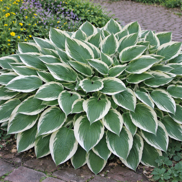 Teljesen kifejlett Hosta patriot, ami árnyékos helyre való növények közé tartozik.