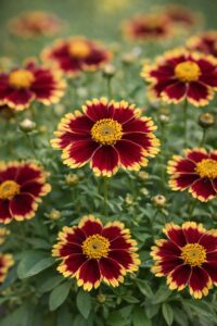 A piros menyecskeszem virága közelről, teljes nyílásban.