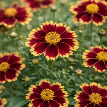 A piros menyecskeszem virága közelről, teljes nyílásban.