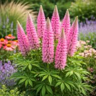 A lupinus gallery pink azaz a rózsaszín virágú csillagfürt virágzása látható a képen