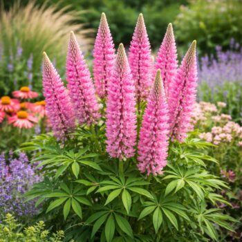 A lupinus gallery pink azaz a rózsaszín virágú csillagfürt virágzása látható a képen