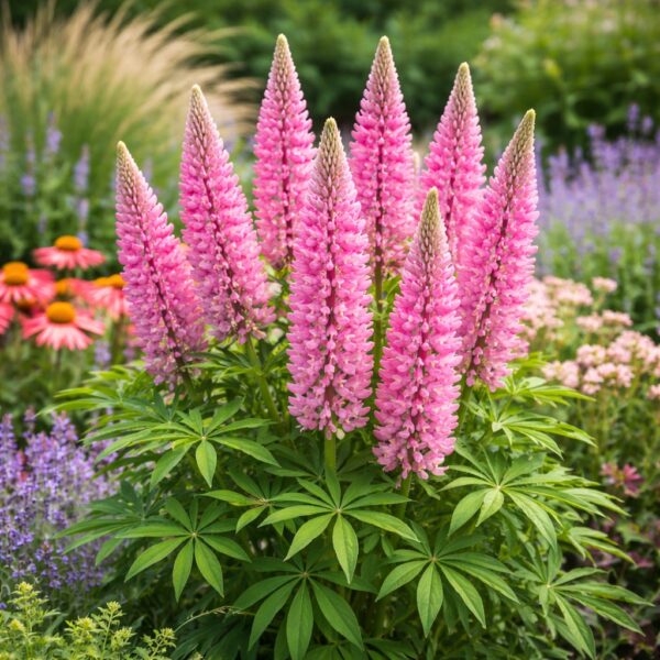 A lupinus gallery pink azaz a rózsaszín virágú csillagfürt virágzása látható a képen