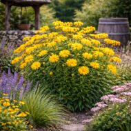 A coreopsis grandiflora azaz a nagyfészkű menyecskeszem különböző évelőkkel összetársítva