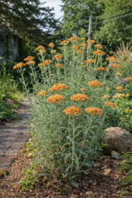 Virágágyásba ültetett narancssárga cickafark.