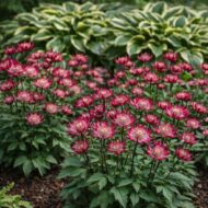 A rózsaszín völgycsillag csoportosan ültetve.