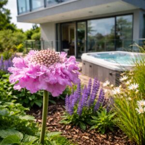 A Scabiosa columbaria pink mist azaz a rózsaszín ördögszem kiválóan mutat az évelőágyásba .