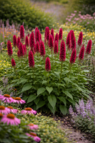 Az örökzöld keserűfű vegyes virágágyásban.