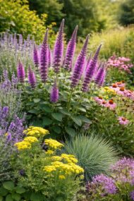 Gamandor virágzásban, évelő ágyásban.