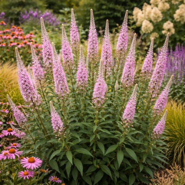 A veronicastrum virginicum pink glow azaz a virginiai veronika ágyásba beültetve