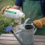 A Quik-Link felhasználás közben látható, ahogy öntöző kannába keveri a kertész.