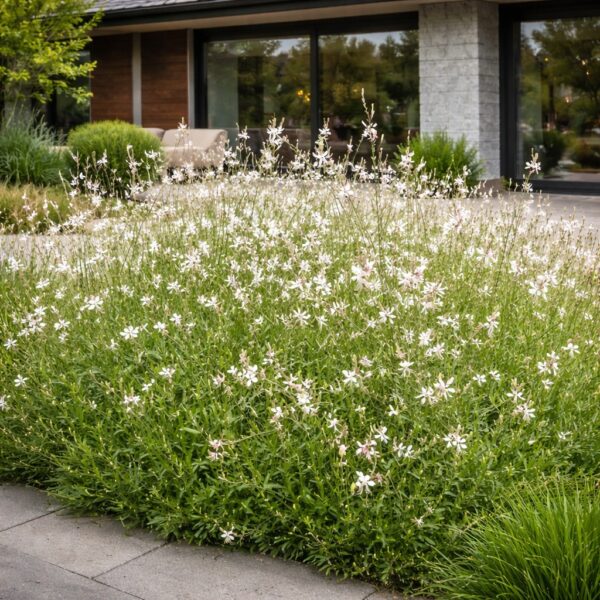 Gaura lindheimeri azaz a Fehér évelő díszgyertya modern kertben.