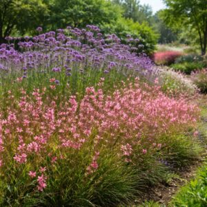 Gaura lindheimeri és Verbena bonariensis társítás romantikus díszkertben.
