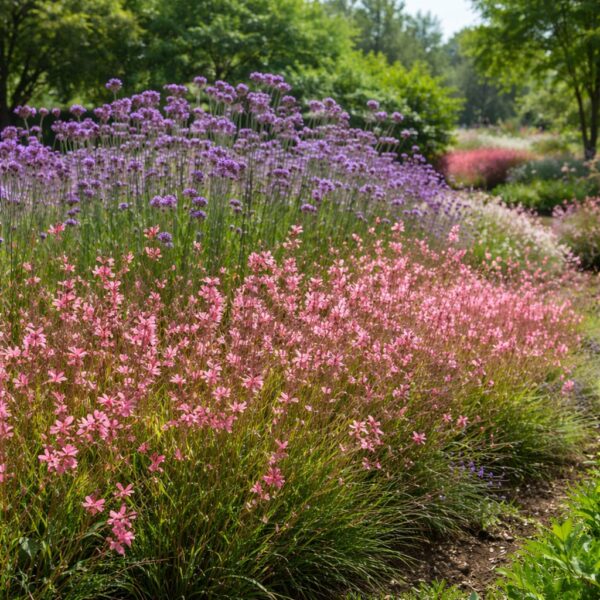 Gaura lindheimeri és Verbena bonariensis társítás romantikus díszkertben.