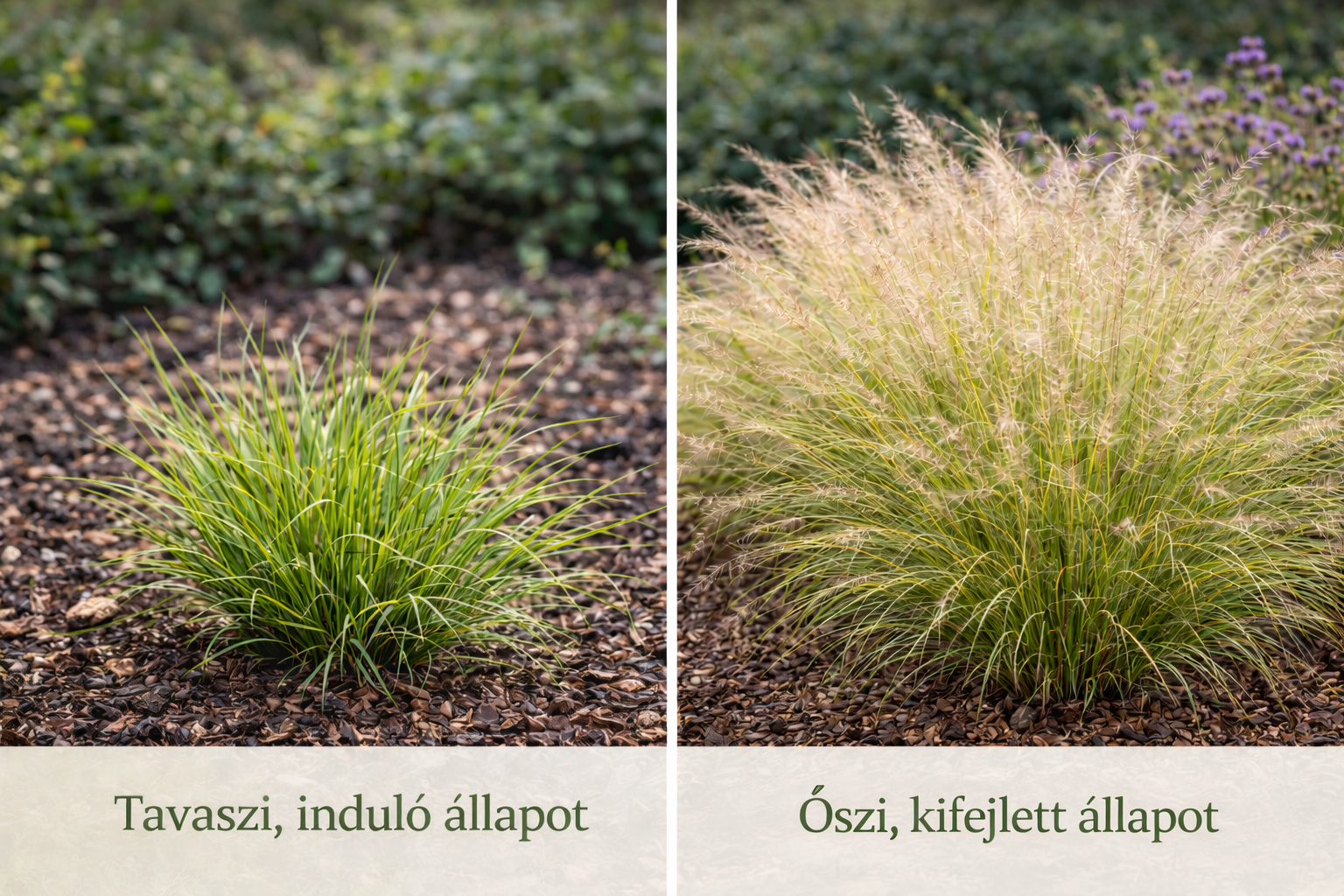 Különböző méretű díszfüvek ültetése.